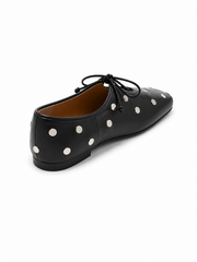 Retro Black Leather Bow Slip-On Loafers