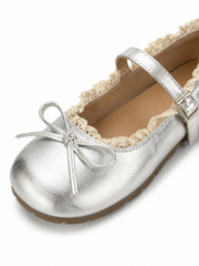 Women’s Lace Trim Mary Jane Flats – Vintage Ballet Shoes with Bow Detail & Adjustable Strap