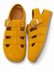 Women’s Fisherman Mary Jane Flats – Retro Cutout Buckle Ballet Shoes with Soft Suede Finish
