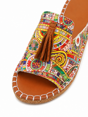 π Boho Tassel Slide Sandals for Women β Vintage Ethnic Print Comfort Flat Summer Slip-On Sandals