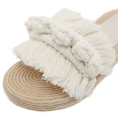 Ivory Fringe Handwoven Slide Sandals