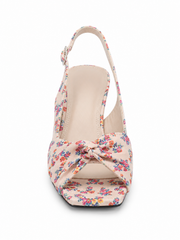 Vintage Floral Slingback Heels for Women – Square Toe Bow Knot Kitten Heel Sandals, Retro Dress Shoes