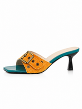 Retro Buckle Mule Heels for Women – Square Toe Kitten Heel Slide Sandals