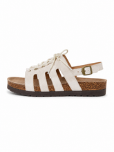 White Lace-Up Fisherman Cork Sole Flat Sandals