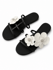 Retro Slide Sandals With Oversized Flower Detail
