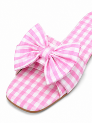Gingham Bow Slide Sandals for Women β Vintage Coquette Flat Mule Summer Sandals