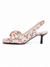 Vintage Floral Slingback Heels for Women – Square Toe Bow Knot Kitten Heel Sandals, Retro Dress Shoes