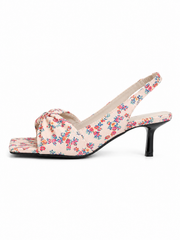 Vintage Floral Slingback Heels for Women – Square Toe Bow Knot Kitten Heel Sandals, Retro Dress Shoes