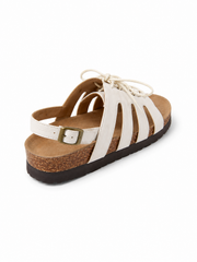 White Lace-Up Fisherman Cork Sole Flat Sandals
