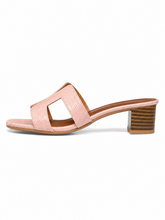 Croc-Embossed Block Heel Slide Sandals – Women's Open Toe Mule Heels