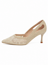 Vintage Lace Mesh Kitten Heel Pumps for Women – Elegant Pointed Toe Wedding Heels