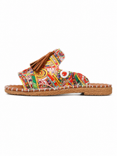 🌞 Boho Tassel Slide Sandals for Women – Vintage Ethnic Print Comfort Flat Summer Slip-On Sandals