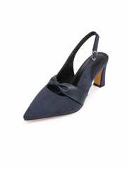 Vintage Pointed Toe Slingback Heels for Women – Elegant Bow Strap Mid Heel Pumps