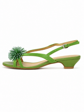 Green Beaded Slingback Heels – Elegant Mid Heel Summer Sandals for Women
