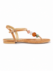 Velvet Beaded T-Strap Sandals