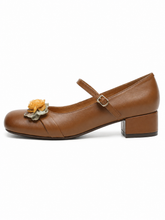 Vintage Floral Mary Jane Pumps for Women – Retro Block Heel Ballet Shoes with Adjustable Strap