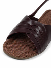 Woven Slingback Flat Sandals for Women – Vintage Burgundy Strappy Open Toe Summer Slides