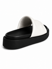 Minimalist Puffy Platform Slide Sandals – Soft Leather Cushion Slip-On Summer Slides for Women