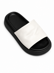 Minimalist Puffy Platform Slide Sandals – Soft Leather Cushion Slip-On Summer Slides for Women
