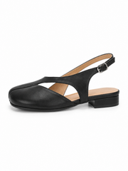 Minimalist Tabi Slingback Sandals – Soft Leather Split Toe Low Block Heel Flats