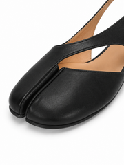 Minimalist Tabi Slingback Sandals – Soft Leather Split Toe Low Block Heel Flats