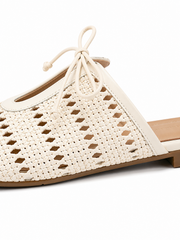 Woven Lace-Up Mule Flats – Breathable Summer Slip-On Sandals for Women