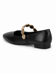 Vintage Gold Chain Mary Jane Flats – Square Toe Soft Leather Ballet Shoes for Women