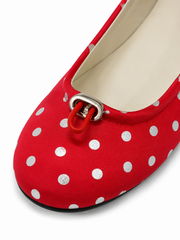 Polka Dot Ballet Flats for Women with Pig Nose Buckle – Retro Round Toe Slip-On Shoes
