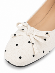 Polka Dot Ballet Flats – Comfortable Slip-On Round Toe Women’s Shoes with Bow Detail