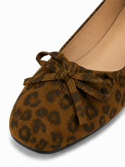 Leopard Print Ballet Flats – Women’s Comfortable Slip-On Shoes with Bow Detail