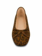 Leopard Print Ballet Flats – Women’s Comfortable Slip-On Shoes with Bow Detail