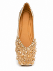 Embellished Metallic Ballet Flats with Crystal Beaded Toe