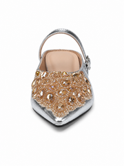Luxury Pointed Toe Slingback Flats – Crystal Embellished Mary Jane Mules for Women