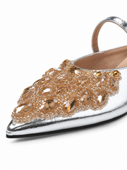 Luxury Pointed Toe Slingback Flats – Crystal Embellished Mary Jane Mules for Women