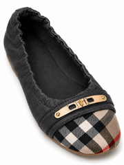 Women’s Genuine Leather Foldable Ballet Flats – Plaid Cap Toe Travel Shoes