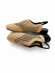 Woven Raffia Closed-Toe Slingback Flats with Hidden Wedge