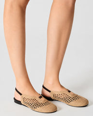 Woven Raffia Closed-Toe Slingback Flats with Hidden Wedge