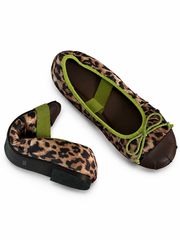 Retro Leopard Print Mary Jane Ballet Flats with Bow & Cap Toe