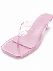 Transparent Kitten Heel Thong Sandals – Minimal Clear Jelly Slide Heels for Women