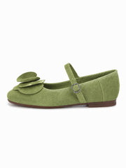 Vintage Floral Mary Jane Flats for Women – Retro Ballet Flats with Statement Rosette Strap