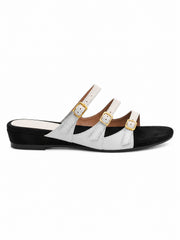 Triple Buckle Minimalist Slide Sandals for Women – Soft Comfort Low Wedge Mules