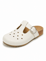 Women’s Heart Cutout Cork Clogs – Adjustable Buckle Slip-On Mules
