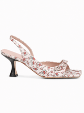 Floral Bow Slingback Kitten Heel Sandals – Square Toe Heels for Women