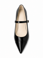 Women’s Pointed Toe Wedge Mary Jane Pumps – High-Shine Buckle Strap Heels