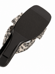Women’s Knot Slide Sandals – Retro Floral Low Heel Mule Slides with Elegant Open Toe Design