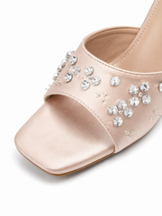 Women’s Rhinestone Kitten Heel Slide Sandals – Elegant Open Toe Mule Heels for Party & Wedding
