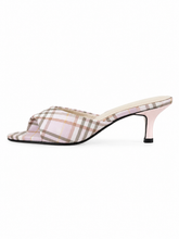Vintage Plaid Kitten Heel Slide Sandals – Retro Open Toe Mule Heels for Women