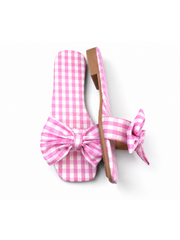 Gingham Bow Slide Sandals for Women β Vintage Coquette Flat Mule Summer Sandals