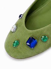 Jewel-Embellished Suede Ballet Flats for Women – Vintage Pointed Toe Slip-On Flats