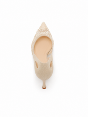 Vintage Lace Mesh Kitten Heel Pumps for Women – Elegant Pointed Toe Wedding Heels